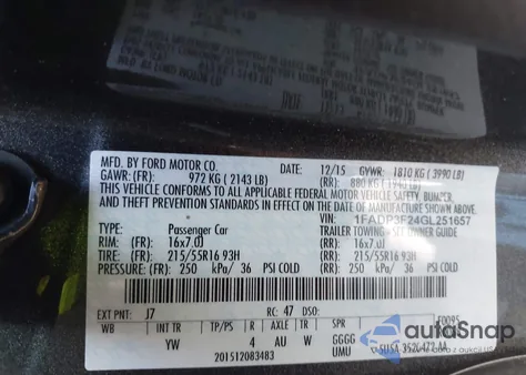 2016 Ford Focus Se from USA, damaged, VIN 1FADP3F24GL251657